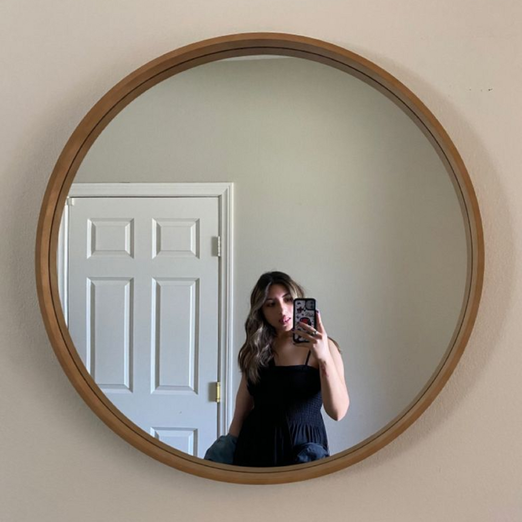 Modern Wood-Framed Circle Wall Mirror